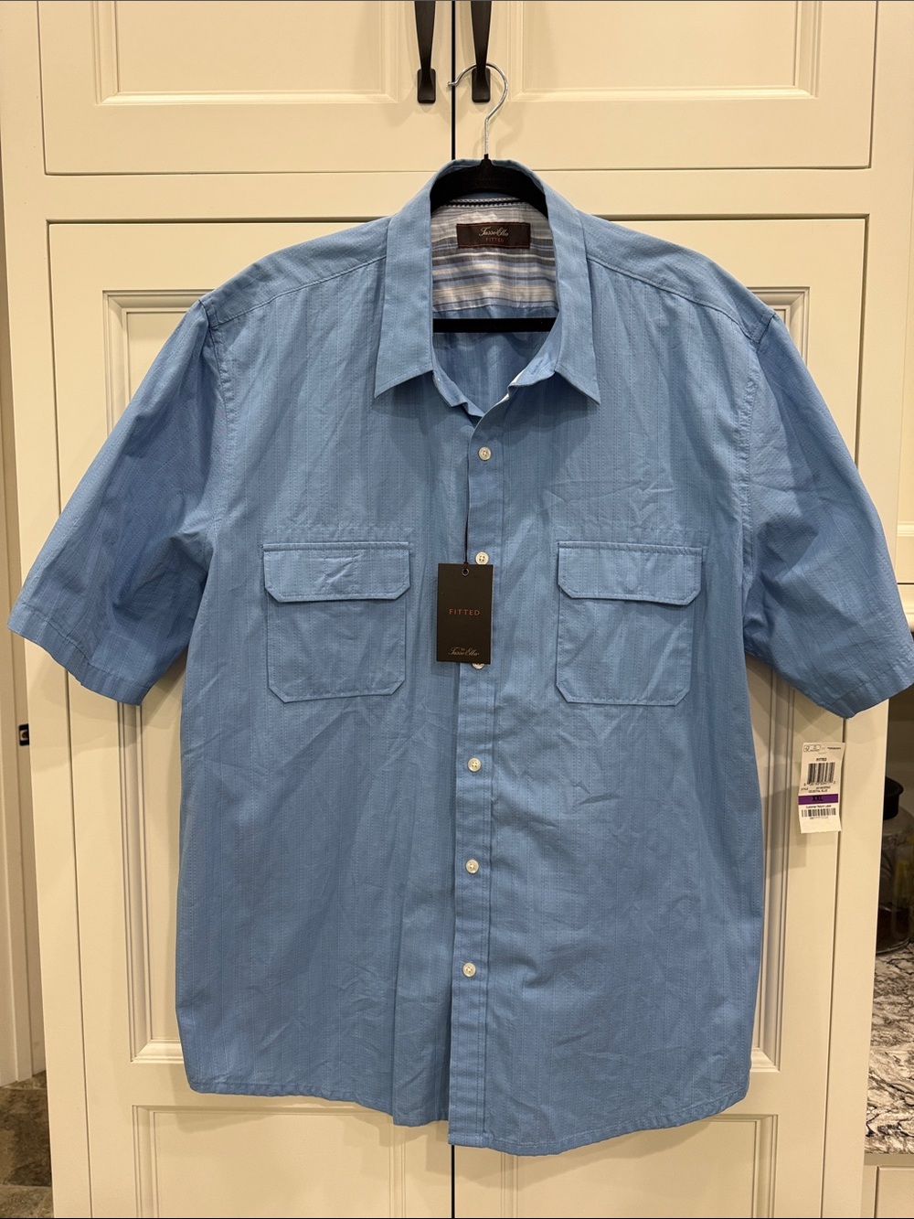 Tasso Elba button up short sleeve shirt European Size XXL Fitted Celestial Blue